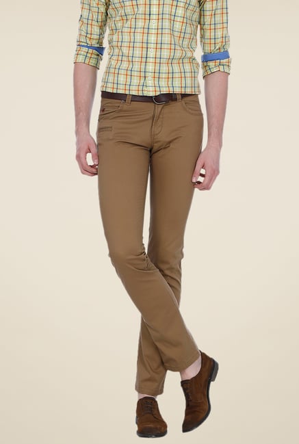 Basics Khaki Solid Low-rise Trousers Basics Khaki Solid Low-rise Trousers