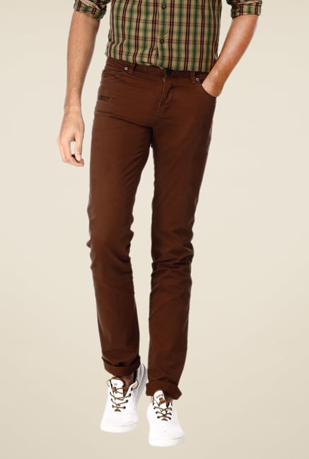 Basics Brown Solid Skinny-fit Trousers Basics Brown Solid Skinny-fit Trousers