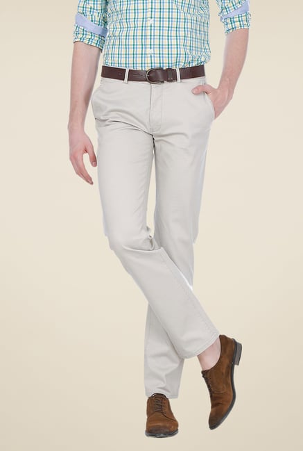 Basics Beige Solid Slim-fit Trousers Basics Beige Solid Slim-fit Trousers