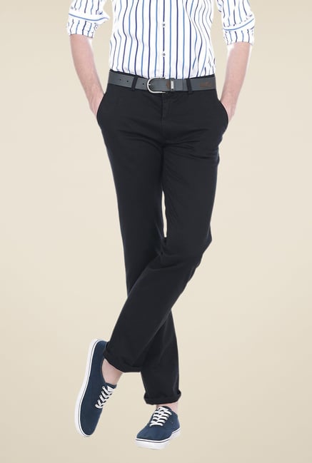 Basics Black Solid Slim-fit Trousers Basics Black Solid Slim-fit Trousers