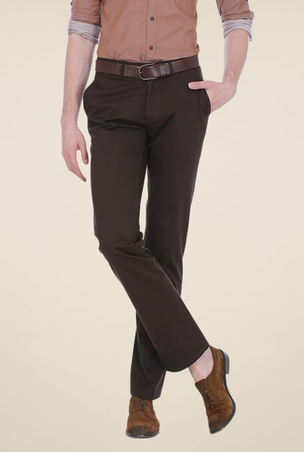 Basics Brown Solid Slim-fit Trousers Basics Brown Solid Slim-fit Trousers
