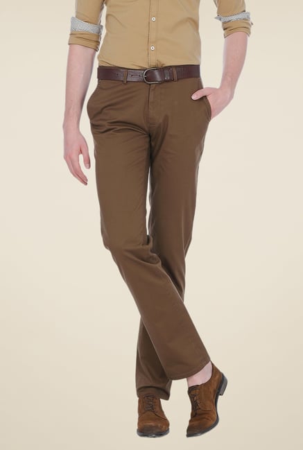 Basics Brown Solid Mid-rise Trousers Basics Brown Solid Mid-rise Trousers