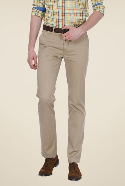 Basics Beige Solid Mid-rise Trousers Basics Beige Solid Mid-rise Trousers