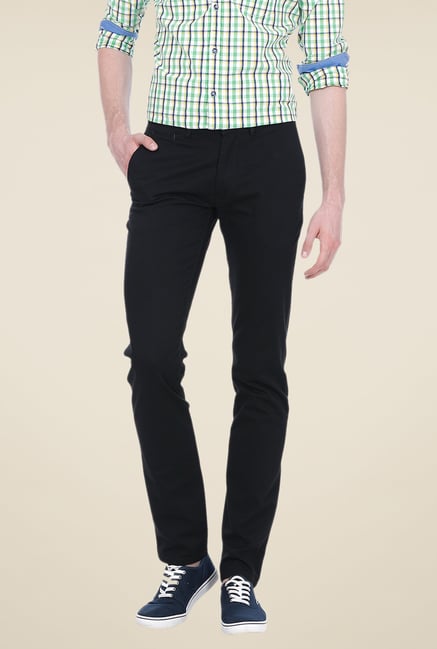 Basics Black Solid Mid-rise Trousers Basics Black Solid Mid-rise Trousers