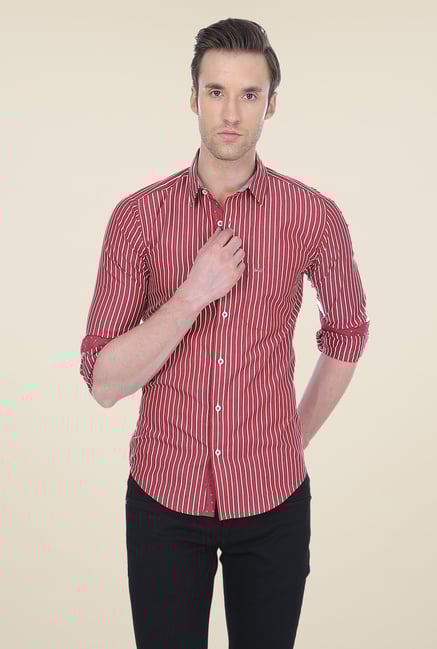 Basics Maroon Striped Shirt Basics Maroon Striped Shirt