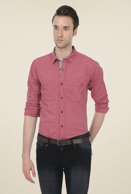 Basics Maroon Solid Shirt Basics Maroon Solid Shirt