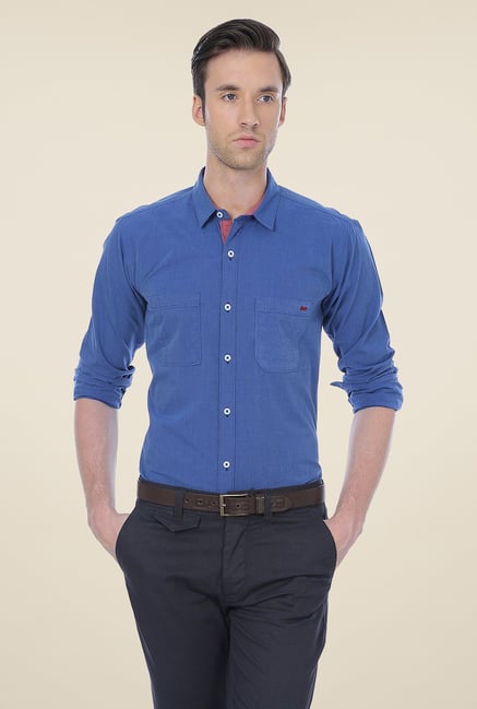 Basics Blue Solid Shirt Basics Blue Solid Shirt