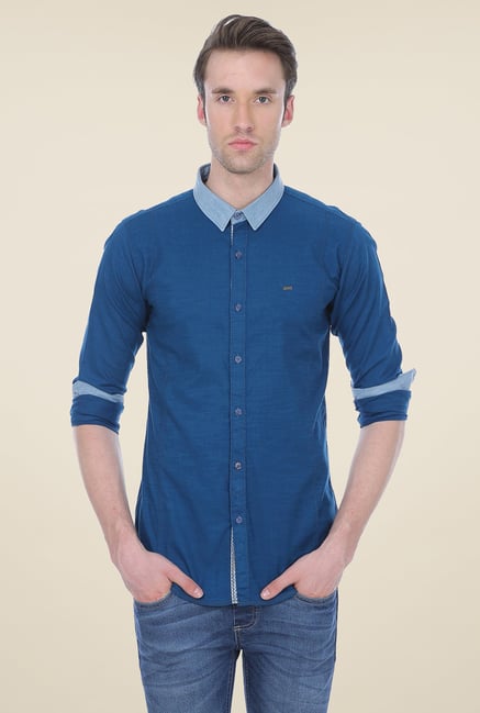 Basics Blue Solid Shirt Basics Blue Solid Shirt