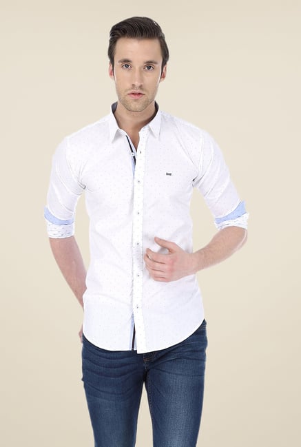 Basics White Self Print Shirt Basics White Self Print Shirt