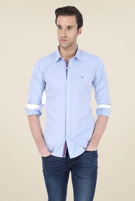 Basics Light Blue Self Print Shirt Basics Light Blue Self Print Shirt
