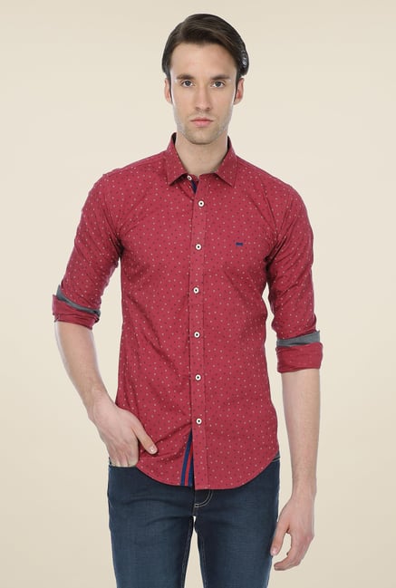 Basics Maroon Printed Shirt Basics Maroon Printed Shirt