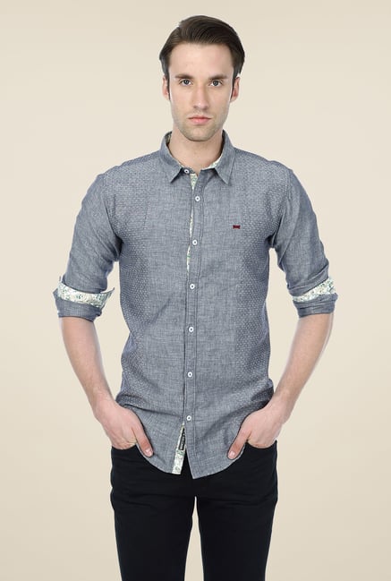 Basics Grey Self Print Shirt Basics Grey Self Print Shirt