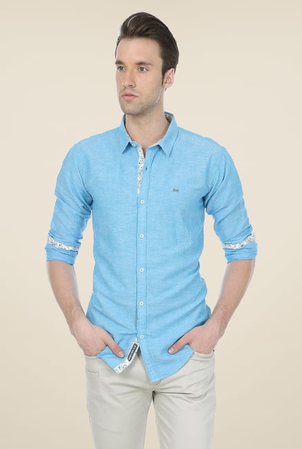 Basics Aqua Self Print Shirt Basics Aqua Self Print Shirt