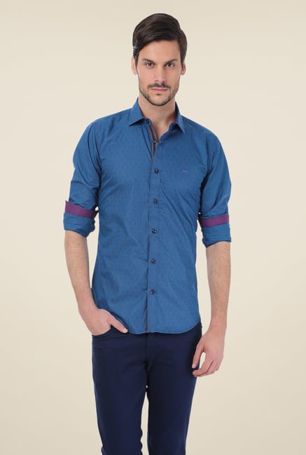 Basics Blue Printed Shirt Basics Blue Printed Shirt