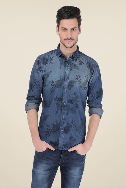 Basics Denim Blue Printed Shirt Basics Denim Blue Printed Shirt