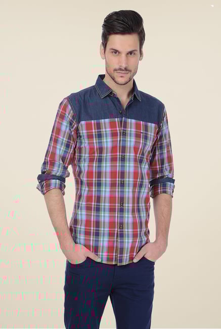 Basics Blue & Red Checks Shirt Basics Blue & Red Checks Shirt