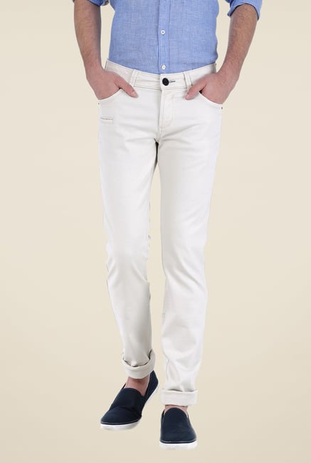 Basics White Solid Trousers Basics White Solid Trousers