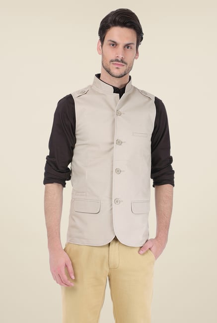Basics Ecru Solid Jacket Basics Ecru Solid Jacket