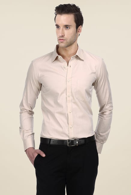 Basics Peach Self Print Shirt Basics Peach Self Print Shirt