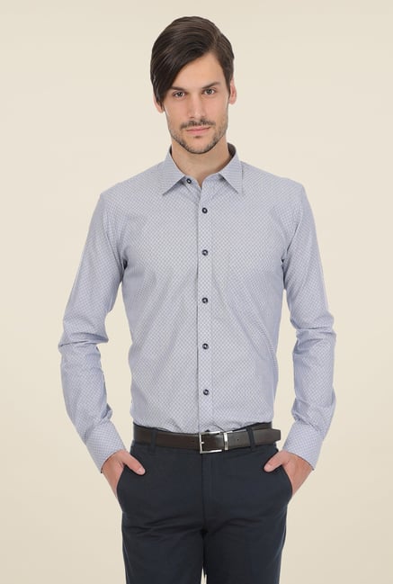 Basics Blue Self Print Shirt Basics Blue Self Print Shirt