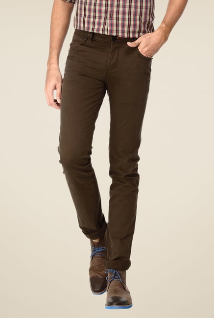 Basics Brown Solid Low-rise Trousers Basics Brown Solid Low-rise Trousers
