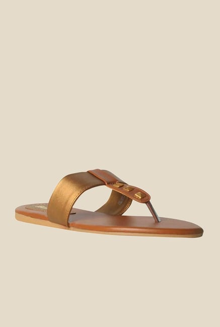 Bata Mango Gold & Brown T-Strap Sandals Bata Mango Gold & Brown T-Strap Sandals