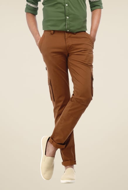 Basics Brown Solid Mid-rise Cargos Basics Brown Solid Mid-rise Cargos