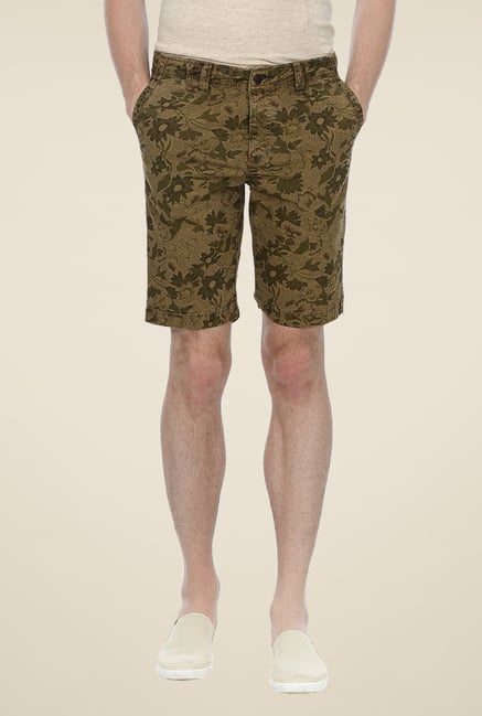 Basics Khaki Floral Print Shorts Basics Khaki Floral Print Shorts