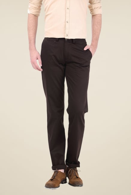 Basics Brown Solid Trousers Basics Brown Solid Trousers