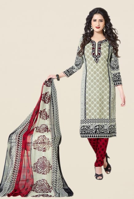 Salwar Studio Beige & Maroon Floral Print Dress Material Salwar Studio Beige & Maroon Floral Print Dress Material