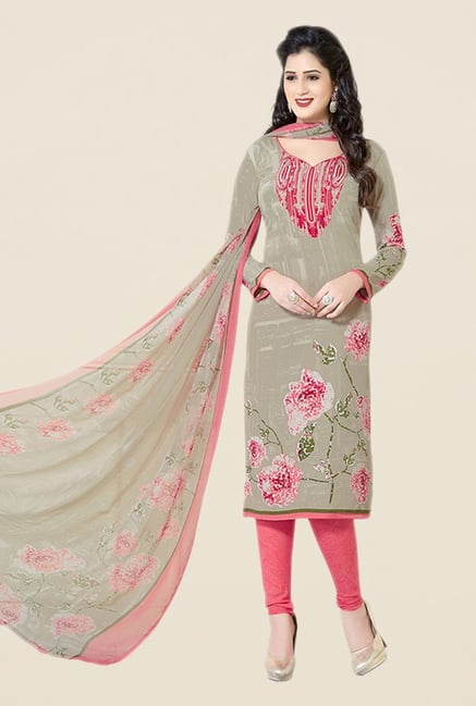 Salwar Studio Grey & Pink Floral Print Dress Material Salwar Studio Grey & Pink Floral Print Dress Material
