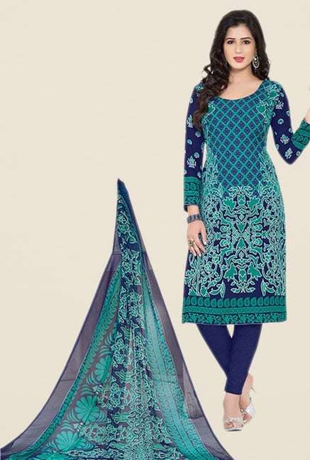 Salwar Studio Navy Floral Print Dress Material Salwar Studio Navy Floral Print Dress Material