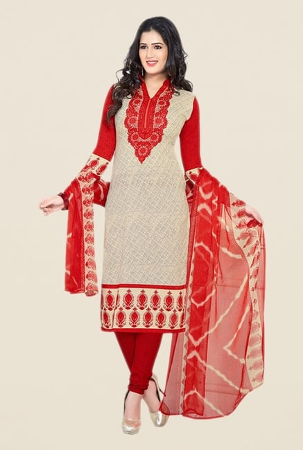 Salwar Studio Beige & Red Printed Dress Material Salwar Studio Beige & Red Printed Dress Material