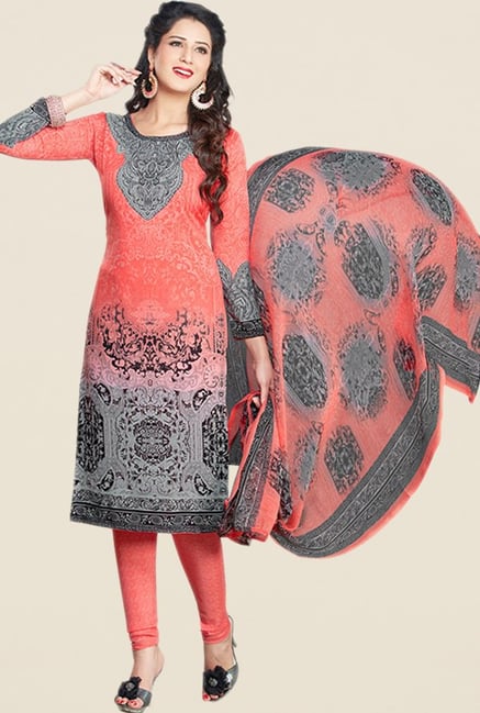 Salwar Studio Peach Printed Dress Material Salwar Studio Peach Printed Dress Material