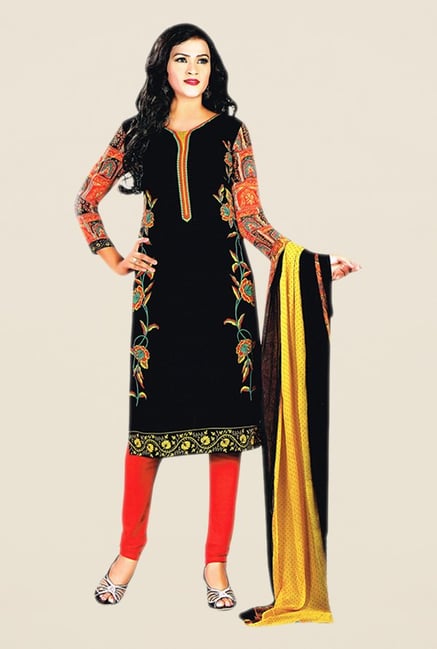Salwar Studio Black & Red Floral Print Dress Material Salwar Studio Black & Red Floral Print Dress Material