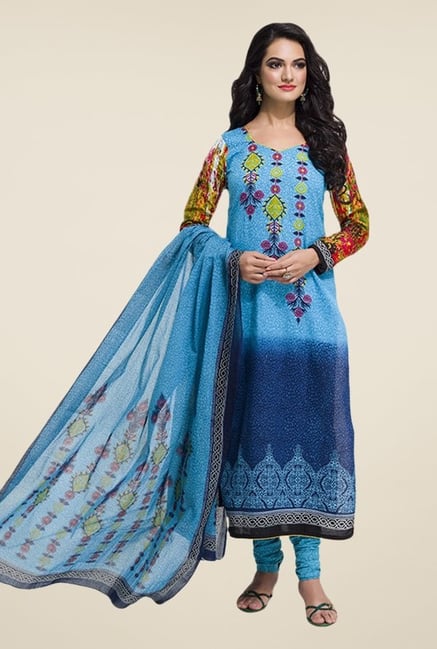 Salwar Studio Blue Floral Print Dress Material Salwar Studio Blue Floral Print Dress Material