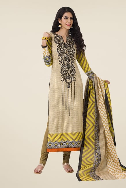 Salwar Studio Beige & Olive Printed Dress Material Salwar Studio Beige & Olive Printed Dress Material