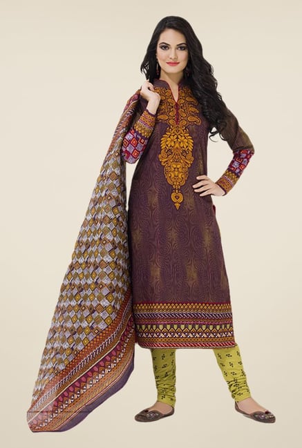 Salwar Studio Wine & Olive Printed Dress Material Salwar Studio Wine & Olive Printed Dress Material