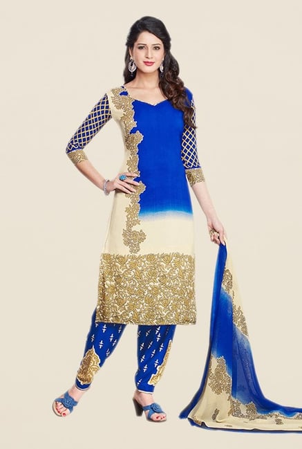 Salwar Studio Blue Printed Dress Material Salwar Studio Blue Printed Dress Material