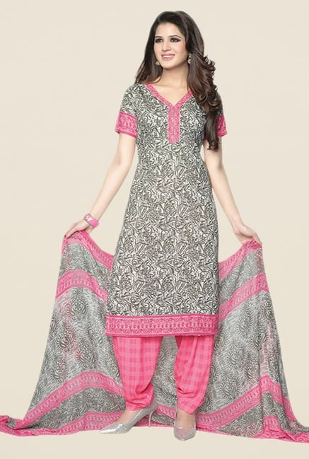 Salwar Studio Grey & Pink Printed Dress Material Salwar Studio Grey & Pink Printed Dress Material