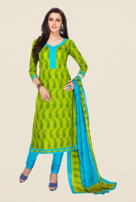 Salwar Studio Green & Aqua Paisley Print Dress Material Salwar Studio Green & Aqua Paisley Print Dress Material