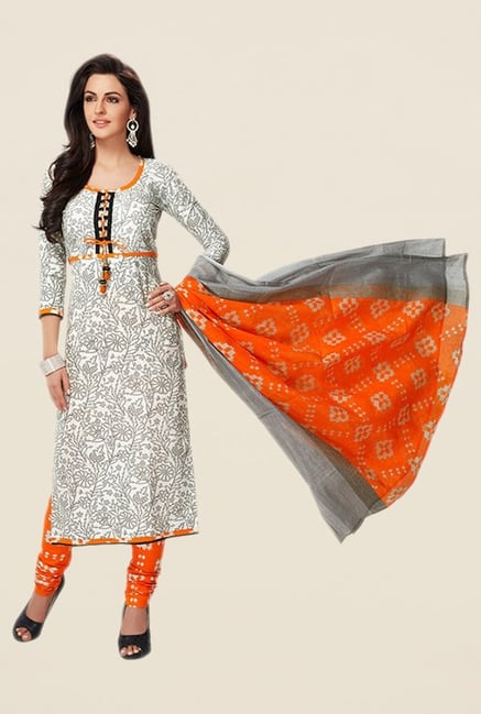 Salwar Studio Grey & Orange Floral Print Dress Material Salwar Studio Grey & Orange Floral Print Dress Material