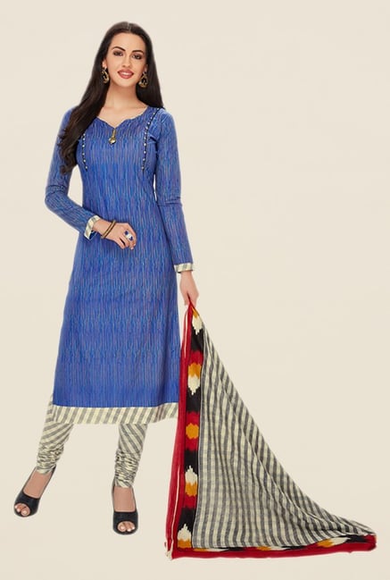 Salwar Studio Blue & Cream Printed Dress Material Salwar Studio Blue & Cream Printed Dress Material