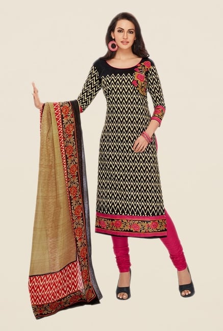 Salwar Studio Black & Pink Floral Print Dress Material Salwar Studio Black & Pink Floral Print Dress Material