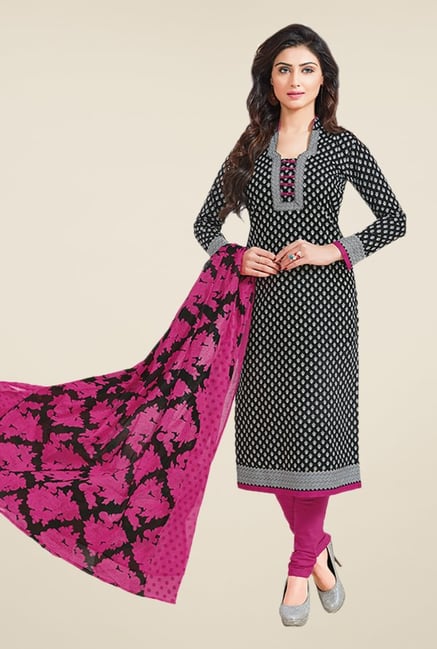 Salwar Studio Black & Magenta Printed Dress Material Salwar Studio Black & Magenta Printed Dress Material