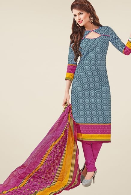 Salwar Studio Teal & Pink Printed Dress Material Salwar Studio Teal & Pink Printed Dress Material
