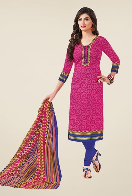 Salwar Studio Pink & Blue Printed Dress Material Salwar Studio Pink & Blue Printed Dress Material