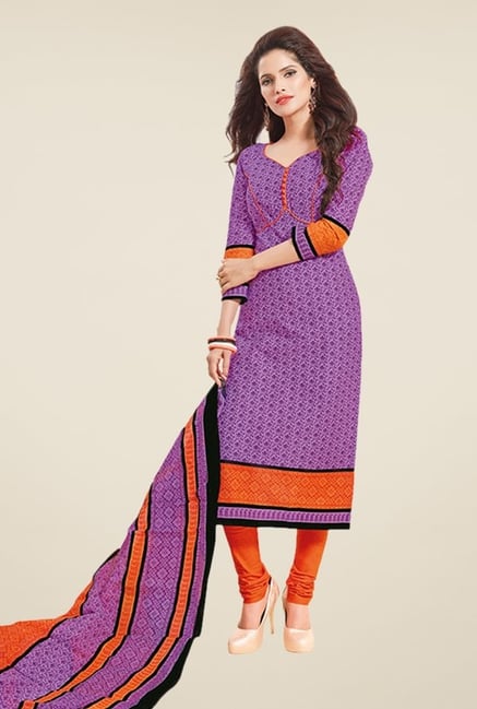 Salwar Studio Purple & Orange Printed Dress Material Salwar Studio Purple & Orange Printed Dress Material