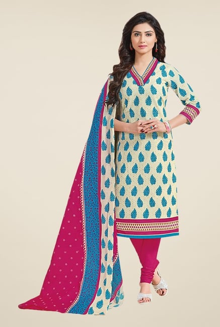Salwar Studio Beige & Pink Printed Dress Material Salwar Studio Beige & Pink Printed Dress Material