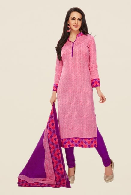 Salwar Studio Pink & Purple Printed Dress Material Salwar Studio Pink & Purple Printed Dress Material